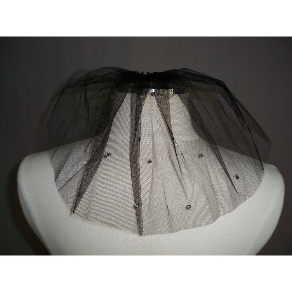 Black birdcage veil, short black veil, Swarovski crystal mourning gothic veil